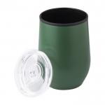 Taza de acero inoxidable acabado mate con tapa a presión 300ml color verde oscuro tercera vista