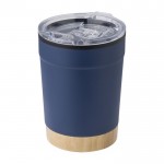 Taza de acero inoxidable con base de bambú y tapa a presión 300ml color azul marino segunda vista