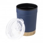Taza de acero inoxidable con base de bambú y tapa a presión 300ml color azul marino tercera vista