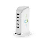 Estación de carga 5 puertos usb color blanco con logo
