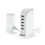 Estación de carga 5 puertos usb color blanco cuarta vista con logo