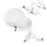Cable usb 3 en uno en caja color blanco cuarta vista con logo