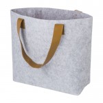 Bolsa de fieltro reciclado con asas de cuero sintético color gris claro segunda vista