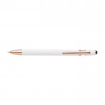 Bolígrafo metálico con detalles en oro rosa táctil de tinta azul color blanco primera vista