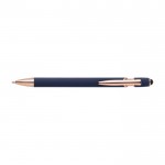 Bolígrafo metálico con detalles en oro rosa táctil de tinta azul color azul marino primera vista