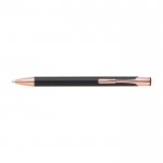 Bolígrafo metálico mate con detalles en oro rosa de tinta azul color negro primera vista