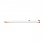 Bolígrafo metálico mate con detalles en oro rosa de tinta azul color blanco segunda vista