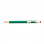 Bolígrafo metálico mate con detalles en oro rosa de tinta azul color verde primera vista