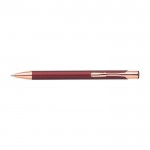 Bolígrafo metálico mate con detalles en oro rosa de tinta azul color burdeos primera vista