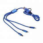 Cable de carga de nylon con colores y tres conexiones diferentes color azul ultramarino segunda vista