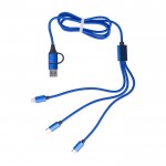 Cable de carga de nylon con colores y tres conexiones diferentes color azul ultramarino tercera vista