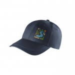 Gorra de algodón reciclado de 6 paneles con hebilla ajustable 280 g/m2 color azul imagen con logo