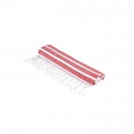 Toalla de playa de algodón y poliéster a rayas con flecos 180 g/m2 color rojo