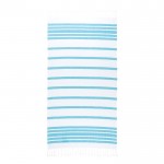 Toalla de playa de algodón y poliéster a rayas con flecos 180 g/m2 color azul claro primera vista