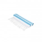 Toalla de playa de algodón y poliéster a rayas con flecos 180 g/m2 color azul claro