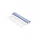 Toalla de playa de algodón y poliéster a rayas con flecos 180 g/m2 color azul marino