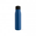 Botella de acero inoxidable reciclado con asa de cuerda 540ml color azul vista frontal