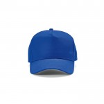 Gorra de algodón reciclado con hebilla trasera y 5 paneles 280 g/m2 color azul vista frontal