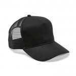 Gorra de algodón reciclado de 5 paneles con malla trasera 220 g/m2 color negro