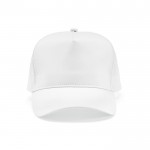 Gorra de algodón reciclado de 5 paneles con malla trasera 220 g/m2 color blanco vista frontal
