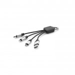Cable de carga 4 en 1 de rTPR con distintos puertos de conexión color negro