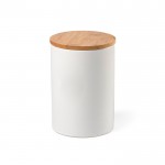 Bote cerámico de cocina con tapa de bambú 900ml color blanco
