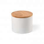 Bote cerámico de cocina con tapa de bambú 440ml color blanco