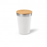 Vaso térmico de acero inoxidable reciclado con tapa de bambú 300ml color blanco