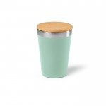 Vaso térmico de acero inoxidable reciclado con tapa de bambú 300ml color verde pastel