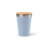 Vaso térmico de acero inoxidable reciclado con tapa de bambú 300ml color azul jaspeado vista frontal