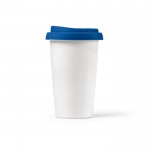 Taza térmica de cerámica take away con tapa de silicona 290ml color azul vista frontal