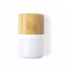 altavoces bambú bluetooth con logo