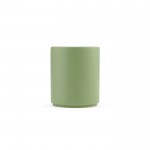Taza de cerámica con elegante acabado mate sin asas 210ml color verde jaspeado vista frontal