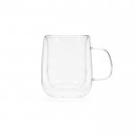 Taza de vidrio de borosilicato con doble pared 400ml color transparente vista frontal