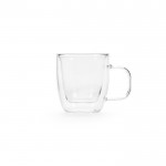 Taza de vidrio de borosilicato con doble pared 50ml color transparente vista frontal