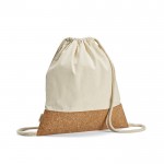 Bolsa de cuerdas de algodón reciclado con fondo de corcho 180 g/m2 color natural