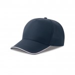 Gorra de béisbol de poliéster reciclado de 5 paneles 220 g/m2 color blanco/azul