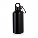 Botellas de agua personalizadas de aluminio con mosquetón 400ml color negro