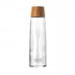 Botella de vidrio sostenible premium con tapa de bambú 750ml color marrón claro vista con logo impreso