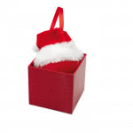 Bola navideña publicitaria en caja color rojo segunda vista