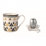 Set de taza, filtro para té y plato color madera