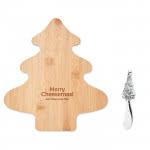 Set tabla y cuchillo para quesos navideño color madera primera vista