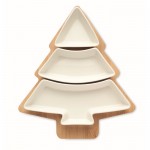 Bandeja de bambú con platos de cerámica color blanco primera vista