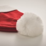 Gorro de Navidad de punto en poliéster PET con puño y borla color rojo vista fotografía cuarta vista