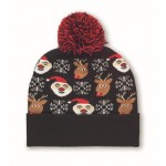 Gorro navideño de punto en suave acrílico elástico con puño y borla color negro