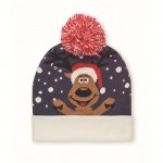 Gorro navideño de punto en suave acrílico elástico con puño y borla color azul