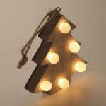 Árbol colgante navideño de madera con luces LED color madera vista fotografía quinta vista