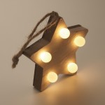 Estrella colgante navideña de madera con iluminación LED color madera vista fotografía quinta vista