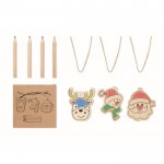 Set de 3 adornos navideños de madera y lápices presentados en caja color madera vista principal