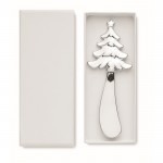 Cuchillo de queso de zinc con motivo de árbol navideño en mango color plateado mate tercera vista